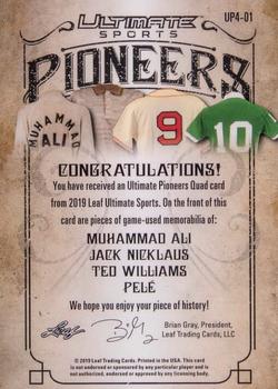 2019 Leaf Ultimate Sports - Ultimate Pioneers 4 Relics Platinum #UP4-01 Muhammad Ali / Jack Nicklaus / Ted Williams / Pelé Back