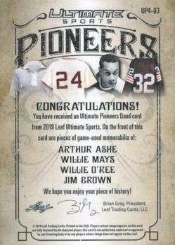 2019 Leaf Ultimate Sports - Ultimate Pioneers 4 Relics Red #UP4-03 Arthur Ashe / Willie Mays / Willie O'Ree / Jim Brown Back