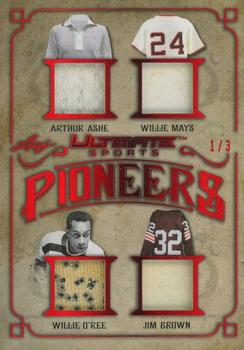 2019 Leaf Ultimate Sports - Ultimate Pioneers 4 Relics Red #UP4-03 Arthur Ashe / Willie Mays / Willie O'Ree / Jim Brown Front