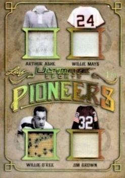 2019 Leaf Ultimate Sports - Ultimate Pioneers 4 Relics Gold #UP4-03 Arthur Ashe / Willie Mays / Willie O'Ree / Jim Brown Front