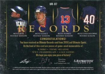 2019 Leaf Ultimate Sports - Ultimate Records Relics #UR-07 Ichiro / Teemu Selanne / Wilt Chamberlain / Gale Sayers Back