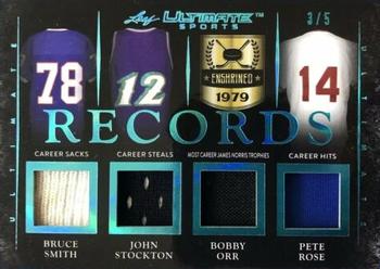2019 Leaf Ultimate Sports - Ultimate Records Relics Platinum #UR-08 Bruce Smith / John Stockton / Bobby Orr / Pete Rose Front