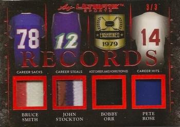 2019 Leaf Ultimate Sports - Ultimate Records Relics Red #UR-08 Bruce Smith / John Stockton / Bobby Orr / Pete Rose Front