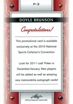 2010 Leaf National Convention #P-3 Doyle Brunson Back