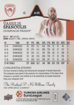 2019 Upper Deck Goodwin Champions - Turkish Airlines EuroLeague Autographs #A-VS Vassilis Spanoulis Back