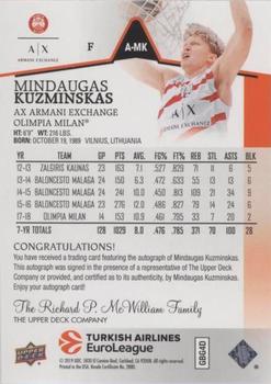 2019 Upper Deck Goodwin Champions - Turkish Airlines EuroLeague Autographs #A-MK Mindaugas Kuzminskas Back
