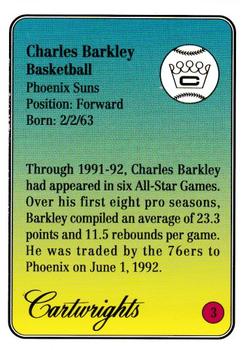 1993 Cartwrights Players Choice #3 Charles Barkley Back