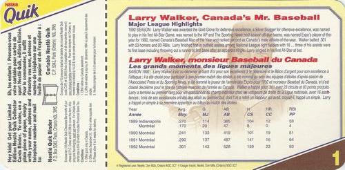 1993 Nestle Quik #1 Larry Walker Back