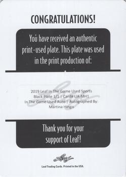 2019 Leaf In the Game Used - Printing Plates - Black #UA-MH1 Martina Hingis Back