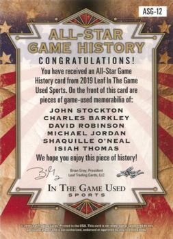 2019 Leaf In the Game Used - All-Star Game History 6 Relics Purple #ASG-12 John Stockton / Charles Barkley / David Robinson / Michael Jordan / Shaquille O'Neal / Isiah Thomas Back