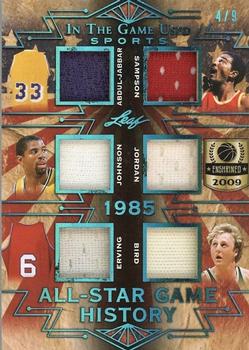 2019 Leaf In the Game Used - All-Star Game History 6 Relics Platinum Blue #ASG-14 Kareem Abdul-Jabbar / Ralph Sampson / Magic Johnson / Michael Jordan / Julius Erving / Larry Bird Front