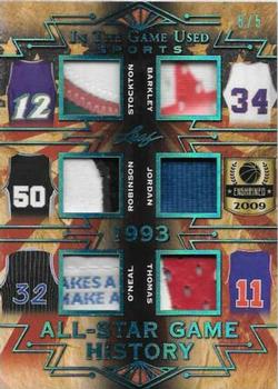 2019 Leaf In the Game Used - All-Star Game History 6 Relics Magenta #ASG-12 John Stockton / Charles Barkley / David Robinson / Michael Jordan / Shaquille O'Neal / Isiah Thomas Front