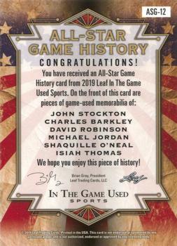 2019 Leaf In the Game Used - All-Star Game History 6 Relics Gold #ASG-12 John Stockton / Charles Barkley / David Robinson / Michael Jordan / Shaquille O'Neal / Isiah Thomas Back