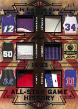 2019 Leaf In the Game Used - All-Star Game History 6 Relics Prime #ASG-12 John Stockton / Charles Barkley / David Robinson / Michael Jordan / Shaquille O'Neal / Isiah Thomas Front