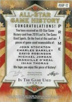 2019 Leaf In the Game Used - All-Star Game History 6 Relics Prime Platinum Blue #ASG-12 John Stockton / Charles Barkley / David Robinson / Michael Jordan / Shaquille O'Neal / Isiah Thomas Back