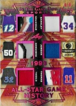 2019 Leaf In the Game Used - All-Star Game History 6 Relics Prime Magenta #ASG-12 John Stockton / Charles Barkley / David Robinson / Michael Jordan / Shaquille O'Neal / Isiah Thomas Front