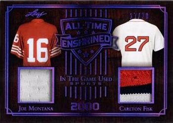 2019 Leaf In the Game Used - All-Time Enshrined Dual Relics Purple #ATE-03 Joe Montana/Carlton Fisk Front