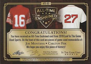 2019 Leaf In the Game Used - All-Time Enshrined Dual Relics Magenta #ATE-03 Joe Montana/Carlton Fisk Back