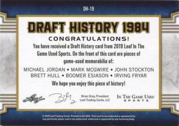 2019 Leaf In the Game Used - Draft History 6 Relics #DH-19 Michael Jordan / Mark McGwire / John Stockton / Brett Hull / Boomer Esiason / Irving Fryar Back