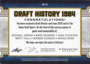 2019 Leaf In the Game Used - Draft History 6 Relics Purple #DH-19 Michael Jordan / Mark McGwire / John Stockton / Brett Hull / Boomer Esiason / Irving Fryar Back