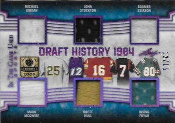 2019 Leaf In the Game Used - Draft History 6 Relics Purple #DH-19 Michael Jordan / Mark McGwire / John Stockton / Brett Hull / Boomer Esiason / Irving Fryar Front