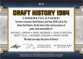 2019 Leaf In the Game Used - Draft History 6 Relics Platinum Blue #DH-19 Michael Jordan / Mark McGwire / John Stockton / Brett Hull / Boomer Esiason / Irving Fryar Back