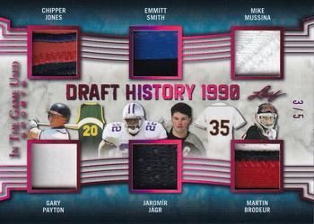 2019 Leaf In the Game Used - Draft History 6 Relics Magenta #DH-15 Chipper Jones / Gary Payton / Emmitt Smith / Jaromír Jágr / Mike Mussina / Martin Brodeur Front