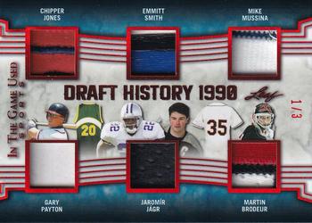 2019 Leaf In the Game Used - Draft History 6 Relics Red #DH-15 Chipper Jones / Gary Payton / Emmitt Smith / Jaromír Jágr / Mike Mussina / Martin Brodeur Front