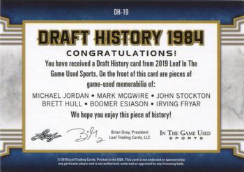 2019 Leaf In the Game Used - Draft History 6 Relics Red #DH-19 Michael Jordan / Mark McGwire / John Stockton / Brett Hull / Boomer Esiason / Irving Fryar Back