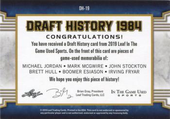 2019 Leaf In the Game Used - Draft History 6 Relics Gold #DH1-19 Michael Jordan / Mark McGwire / John Stockton / Brett Hull / Boomer Esiason / Irving Fryar Back