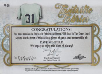 2019 Leaf In the Game Used - Fantastic Fabrics 8 Relics #FF-05 Dave Winfield Back