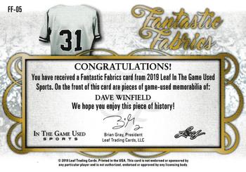 2019 Leaf In the Game Used - Fantastic Fabrics 8 Relics Magenta #FF-05 Dave Winfield Back