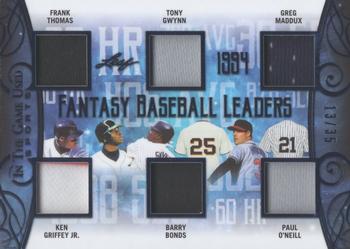 2019 Leaf In the Game Used - Fantasy Baseball Leaders 6 Relics #FBL-09 Frank Thomas / Ken Griffey Jr. / Tony Gwynn / Barry Bonds / Greg Maddux / Paul O'Neill Front