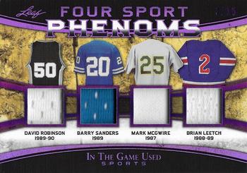 2019 Leaf In the Game Used - Four Sport Phenoms Quad Relics Purple #FSP-07 David Robinson / Barry Sanders / Mark McGwire / Brian Leetch Front