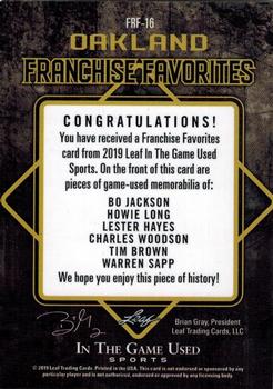 2019 Leaf In the Game Used - Franchise Favorites 6 Relics #FRF-16 Bo Jackson / Howie Long / Lester Hayes / Charles Woodson / Tim Brown / Warren Sapp Back