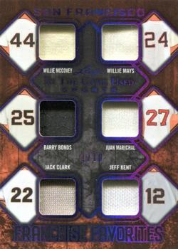 2019 Leaf In the Game Used - Franchise Favorites 6 Relics Purple #FRF-03 Willie McCovey / Willie Mays / Barry Bonds / Juan Marichal / Jack Clark / Jeff Kent Front