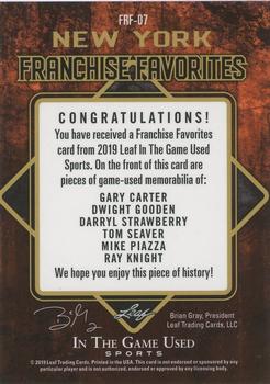 2019 Leaf In the Game Used - Franchise Favorites 6 Relics Platinum Blue #FRF-07 Gary Carter / Dwight Gooden / Darryl Strawberry / Tom Seaver / Mike Piazza / Ray Knight Back