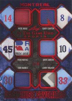 2019 Leaf In the Game Used - Franchise Favorites 6 Relics Red #FRF-01 Pete Rose / Gary Carter / Pedro Martinez / Andre Dawson / Tim Raines / Larry Walker Front