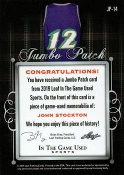 2019 Leaf In the Game Used - Jumbo Patch Relics Platinum Blue #JP-JS John Stockton Back