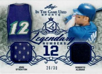 2019 Leaf In the Game Used - Legendary Numbers Dual Relics #LN-13 John Stockton / Roberto Alomar Front