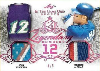 2019 Leaf In the Game Used - Legendary Numbers Dual Relics Magenta #LN-13 John Stockton / Roberto Alomar Front