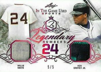 2019 Leaf In the Game Used - Legendary Numbers Dual Relics Magenta #LN-22 Willie Mays / Ken Griffey Jr. Front