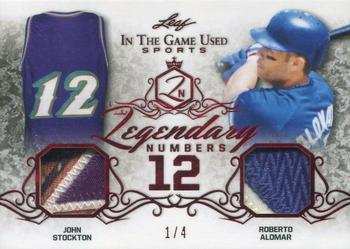 2019 Leaf In the Game Used - Legendary Numbers Dual Relics Red #LN-13 John Stockton / Roberto Alomar Front