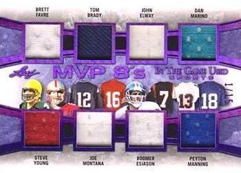 2019 Leaf In the Game Used - MVP 8's Relics Purple #MVP-08 Brett Favre / Steve Young / Tom Brady / Joe Montana / John Elway / Boomer Esiason / Dan Marino / Peyton Manning Front