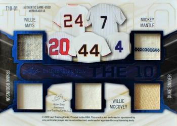 2019 Leaf In the Game Used - The 10 Relics #T10-01 Babe Ruth / Ted Williams / Stan Musial / Johnny Mize / Eddie Mathews / Willie Mays / Mickey Mantle / Frank Robinson / Willie McCovey / Duke Snider Back