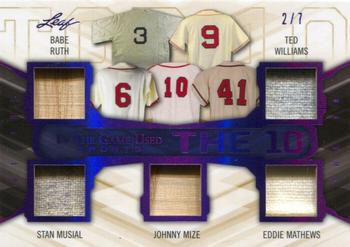 2019 Leaf In the Game Used - The 10 Relics Purple #T10-01 Babe Ruth / Ted Williams / Stan Musial / Johnny Mize / Eddie Mathews / Willie Mays / Mickey Mantle / Frank Robinson / Willie McCovey / Duke Snider Front