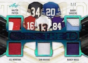 2019 Leaf In the Game Used - The 10 Relics Platinum Blue #T10-05 Walter Payton / Barry Sanders / Joe Montana / Dan Marino / Randy Moss / Michael Irvin / Brett Favre / Emmitt Smith / Lawrence Taylor / Bruce Smith Front