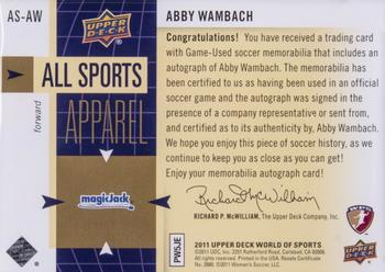 2011 Upper Deck World of Sports - All Sports Apparel Autograph #AS-AW Abby Wambach Back