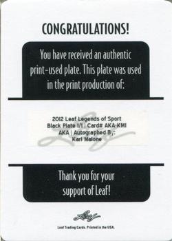 2012 Leaf Legends of Sport - AKA Autographs Printing Plates Black #AKA-KM1 Karl Malone Back