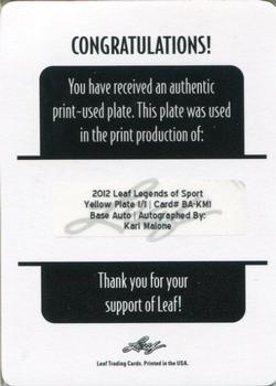 2012 Leaf Legends of Sport - Printing Plates Yellow #BA-KM1 Karl Malone Back